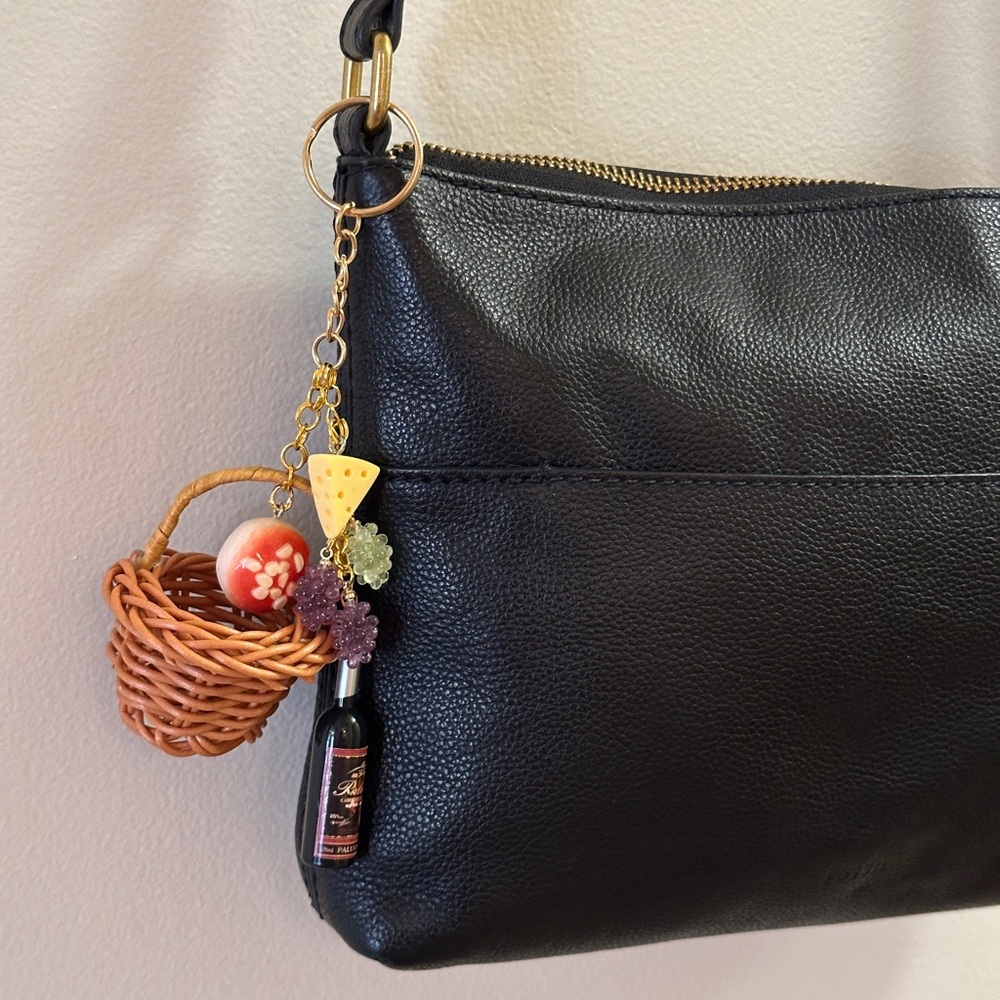 Handmade Picnic Basket Wine Cheese Grapes In The Park Romantic Bag Charm